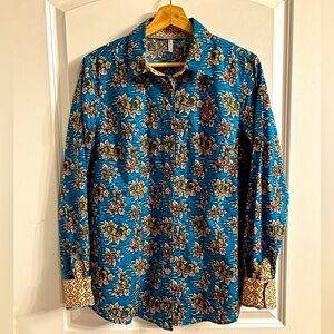Cinch jeans L/S blue floral themed pattern button up western shirt